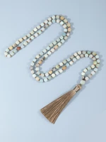yuokiaa matte amazonite beads 108 mala nature stone necklace bohemian lariat necklaces yoga meditation spirit jewelry for women
