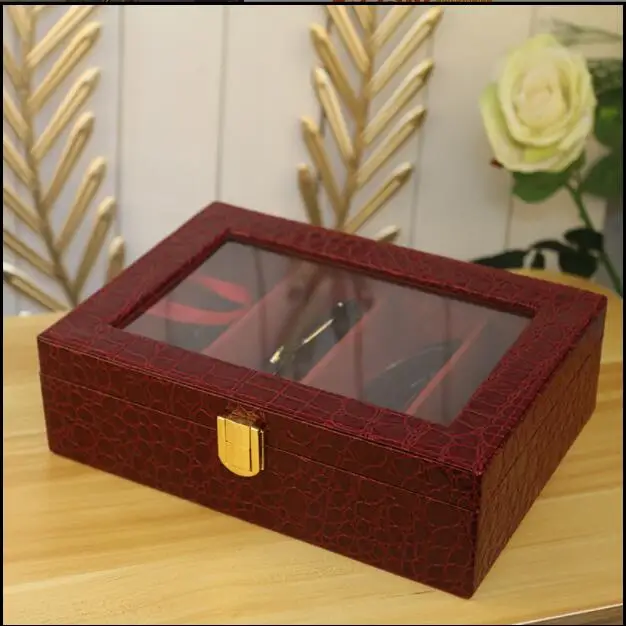 Koop Mode Hout Stucture Synthetisch Leer 4/6 Raster Glazen/Suglasses Opbergdoos Sieraden Organisator Voor Sunglass YJH006