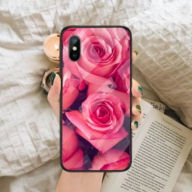 

Pink roses Phone Cases Tempered glass For iphone 6 6S 7 8 plus X XS XR 11 12 mini PRO MAX