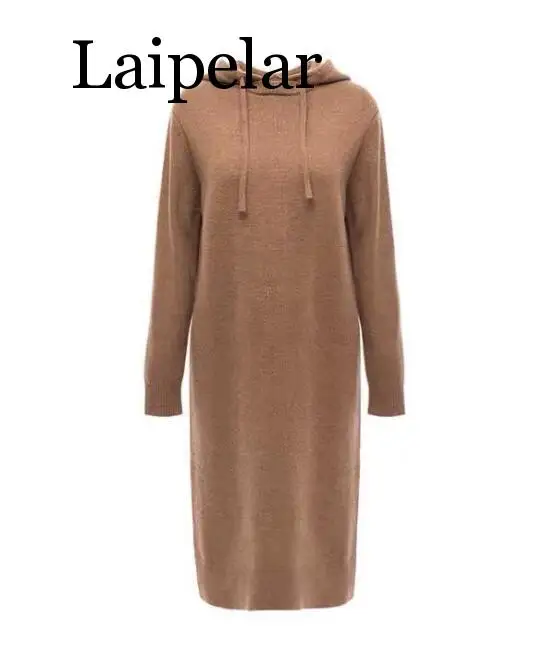 

Autumn Winter Sweatshirts Dress Hooded Long Sweater Dress Midi Length Casual Loose Basic Thick Knitted Dresses Robe Plus Size