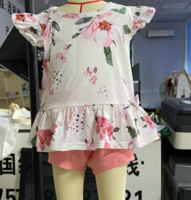 

Newborn Outfits Infant Baby Girls Suits Ruffle Floral Printing T-shirt Sleeveless Tops Solid Shorts Summer Children Set