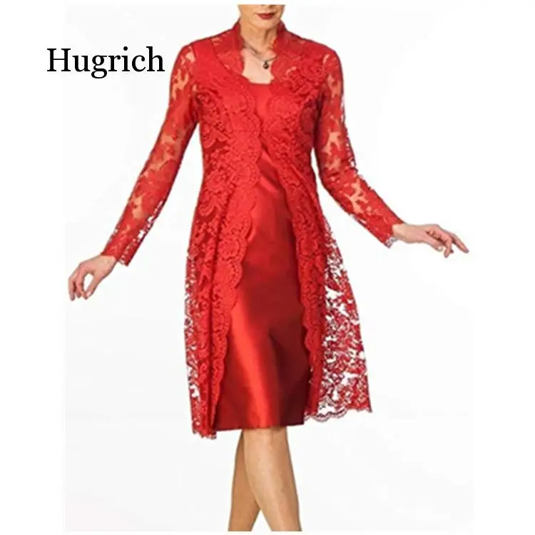 Женский костюм из двух предметов кружевное платье с жакетом и длинным рукавом