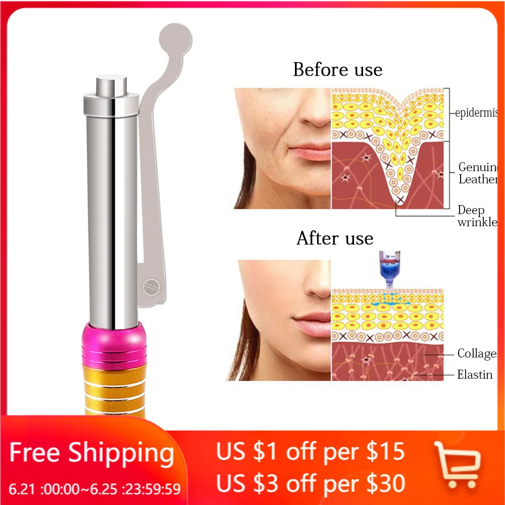 

Face Skin Wrinkle Anti Aging,Hyaluron Pen Ampuole Syringe 0.3ml Hyaluronic Acid Lip Filler, Hyaluronic No-Needle Injection Gun