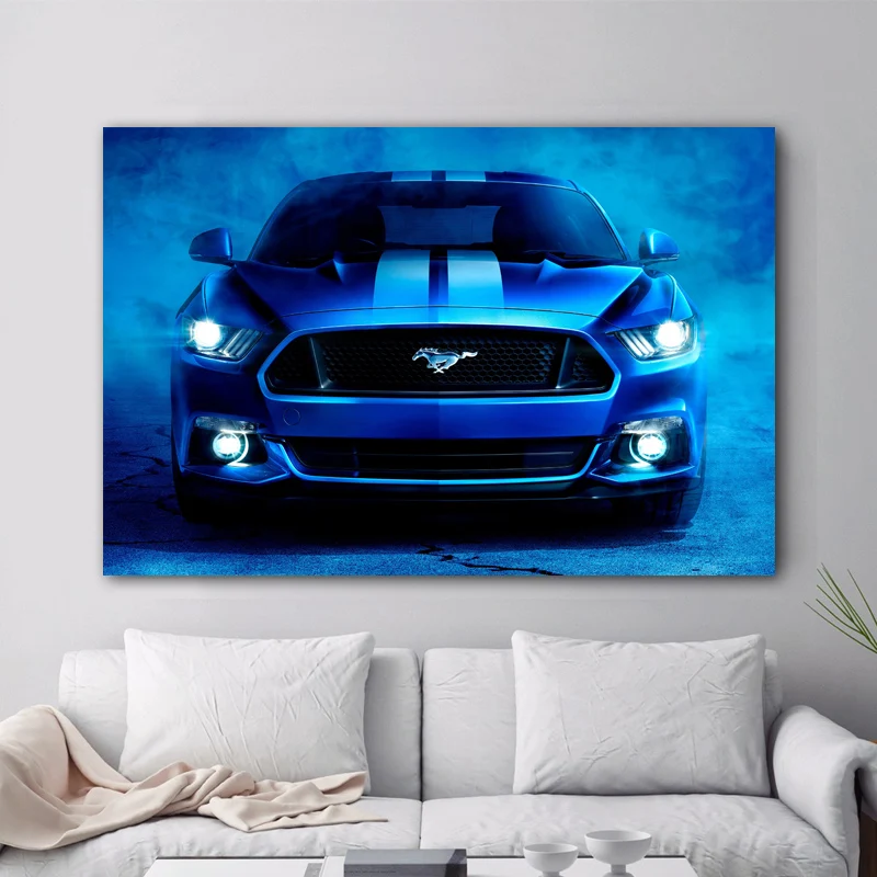 Ford Mustang суперкар синий произведение искусства фотографии холст Картины