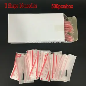 500 шт., 16 контактов, игла U-образной формы для татуажа бровей, превосходные микроблейдинговые лезвия для перманентного макияжа, ручка для 3D вышивки бровей