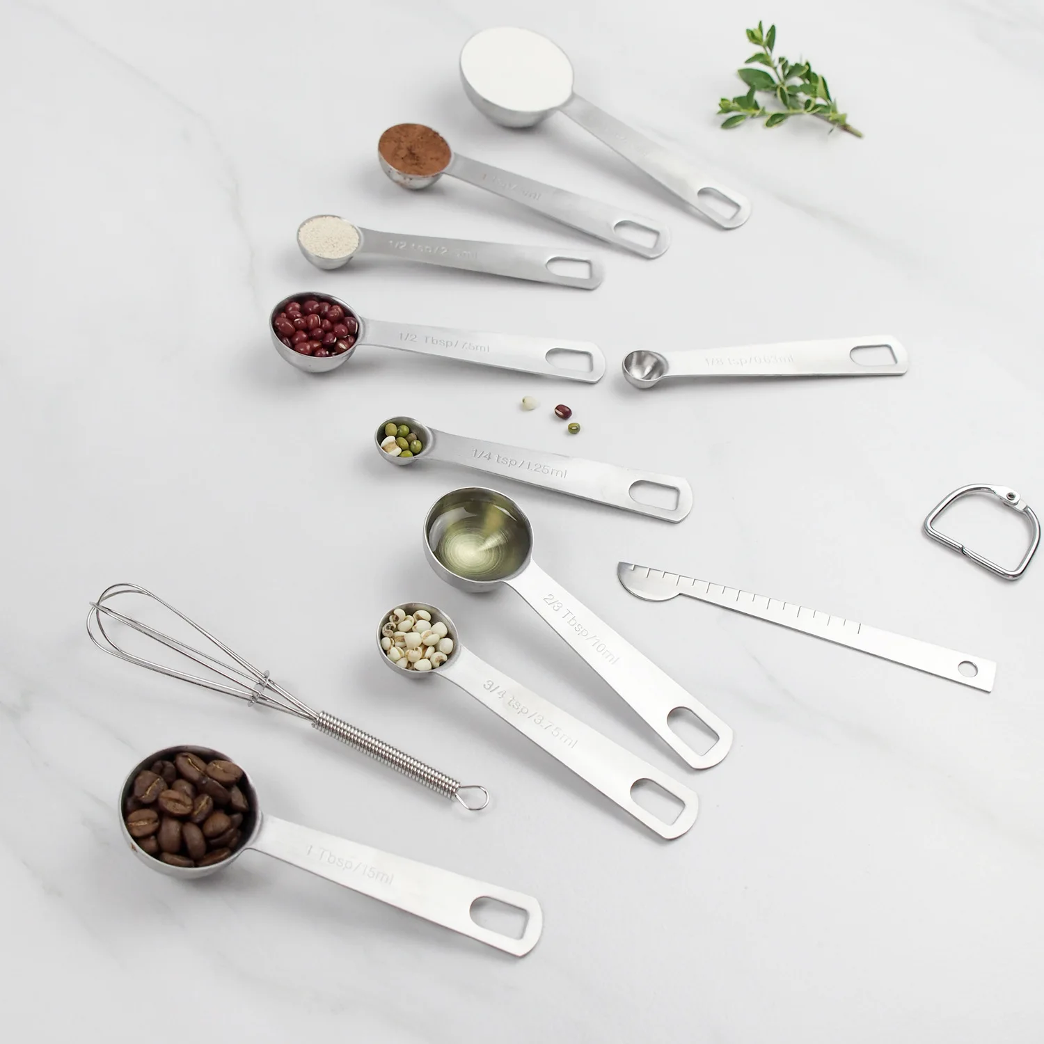 

Stainless Steel Round Measuring Spoon Set Baking Scale Measuring Seasoning Spoon Cooking Spoon Measuring Ruler Baking