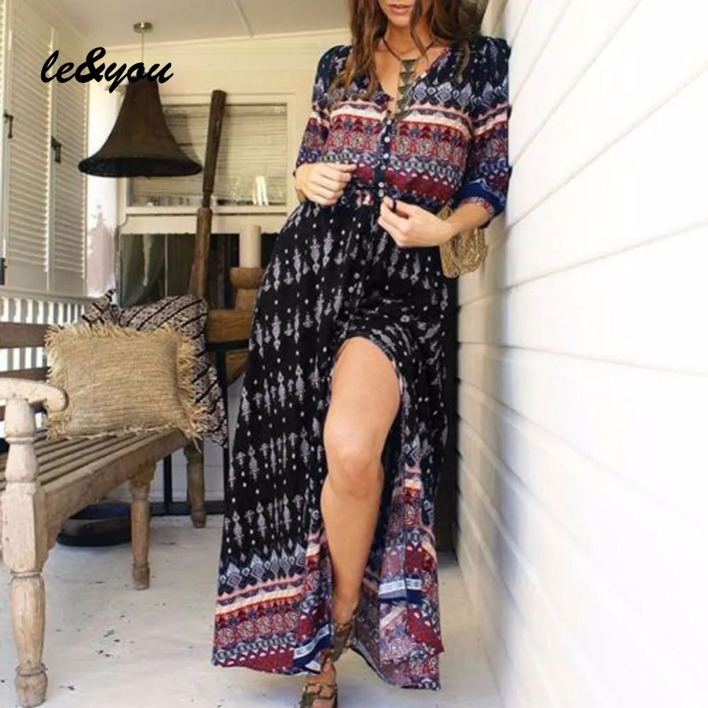 

Women's dress Summer Vintage sexy bohemian Oversized fashion long sleeve robe