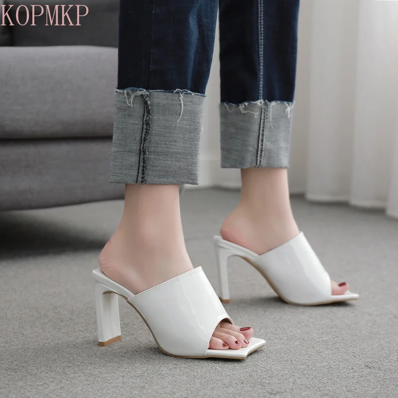 

2021 European and American Simple INS Style High Heels Large Size Sandals for Women Mules Shoes Women