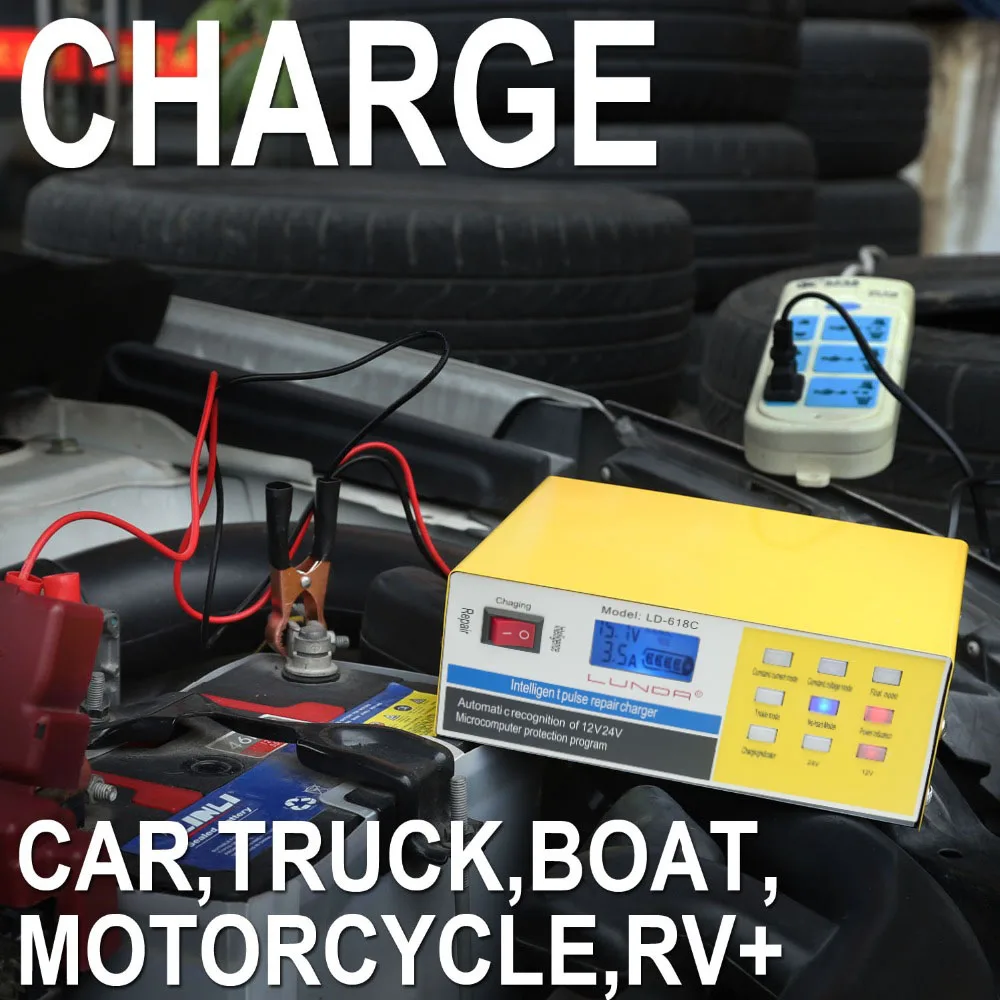 250V 12 V/24 V 200AH Смарт Пульс Ремонт Автомобиля Батарея Зарядное устройство автоматического 5-ти ступенчатый интеллигентая(ый) зарядки для CarTruck в байкерском стиле