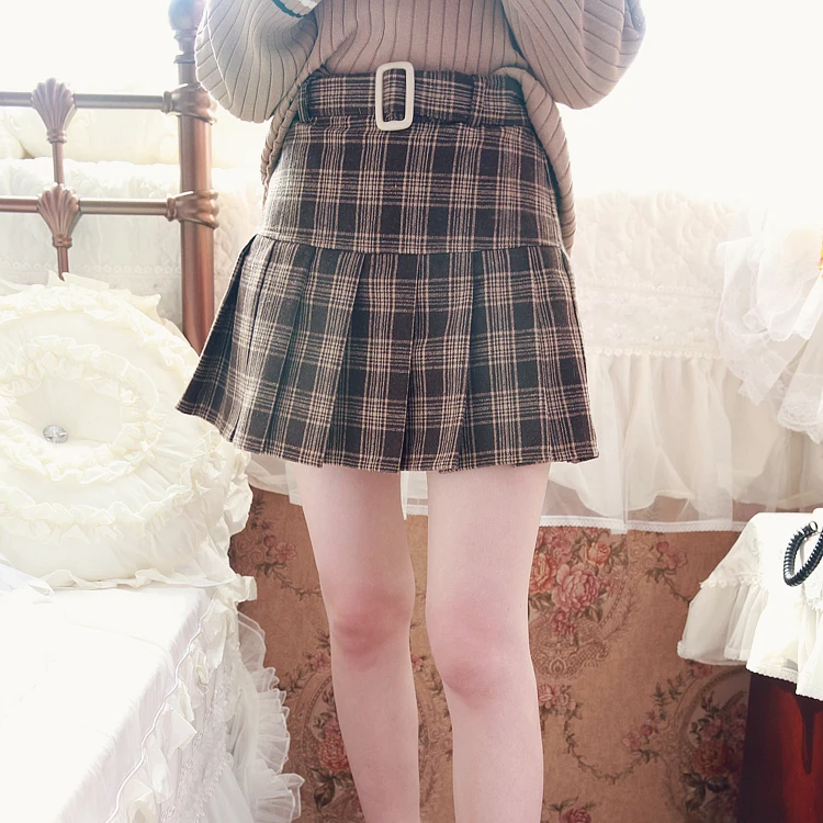 KEQI Bobon21 Милая юбка принцессы тонкая плиссированная клетчатая в студенческом
