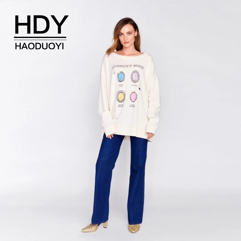 HDY Haoduoyi светильник бежевые базовые свитшоты Женский пуловер с круглым вырезом и