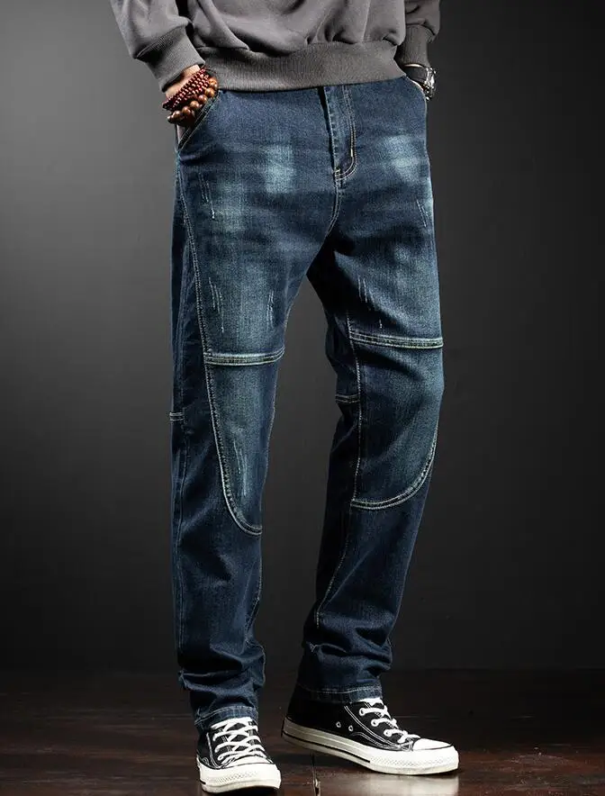 Fall/winter Men Jeans Distressed Male Loose Straight High Quality Denim Pants Men's Baggy Jeans Large Size 42 44