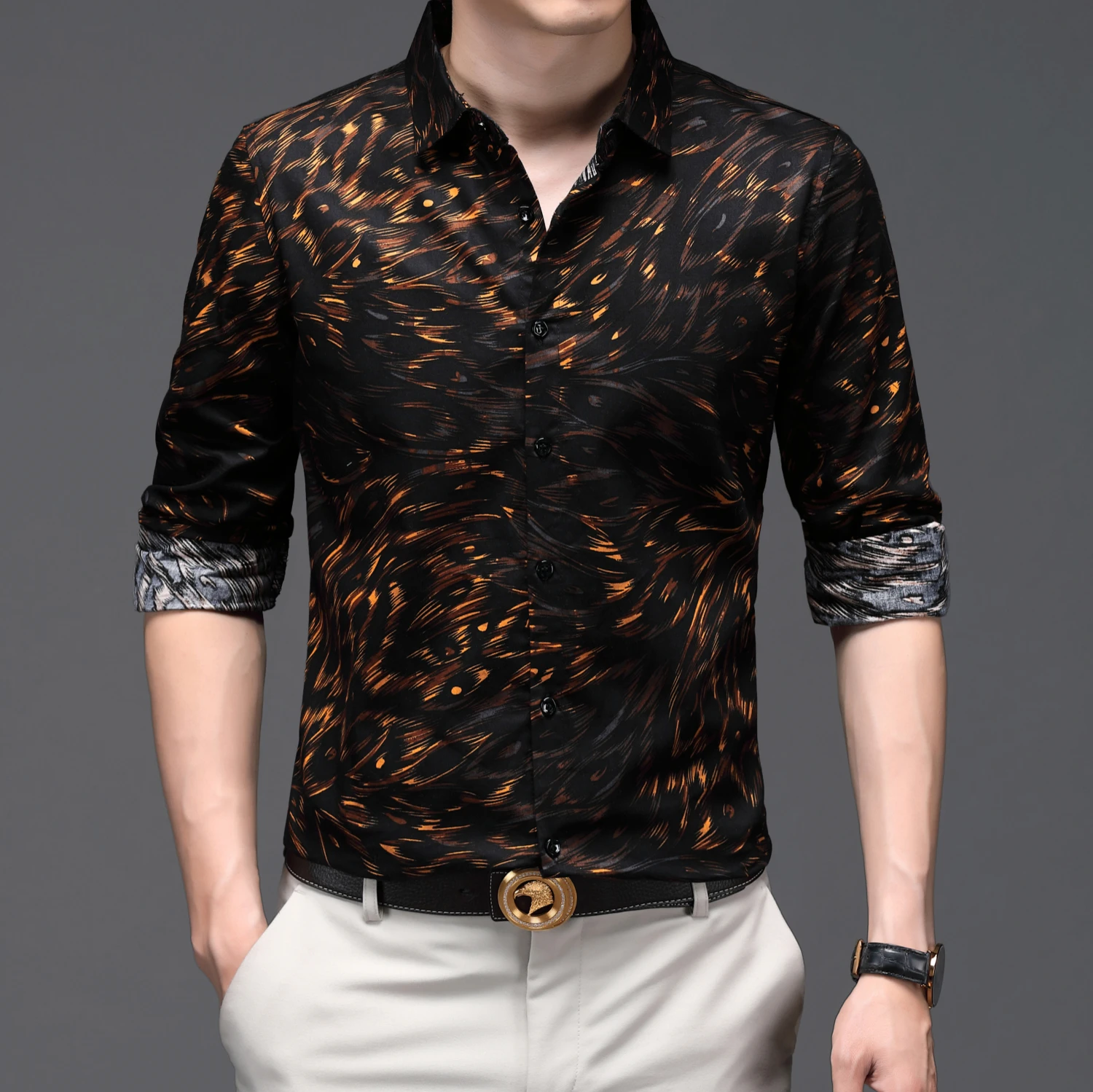 Рубашка мужская приталенная с длинным рукавом Модная элегантная офивечерние