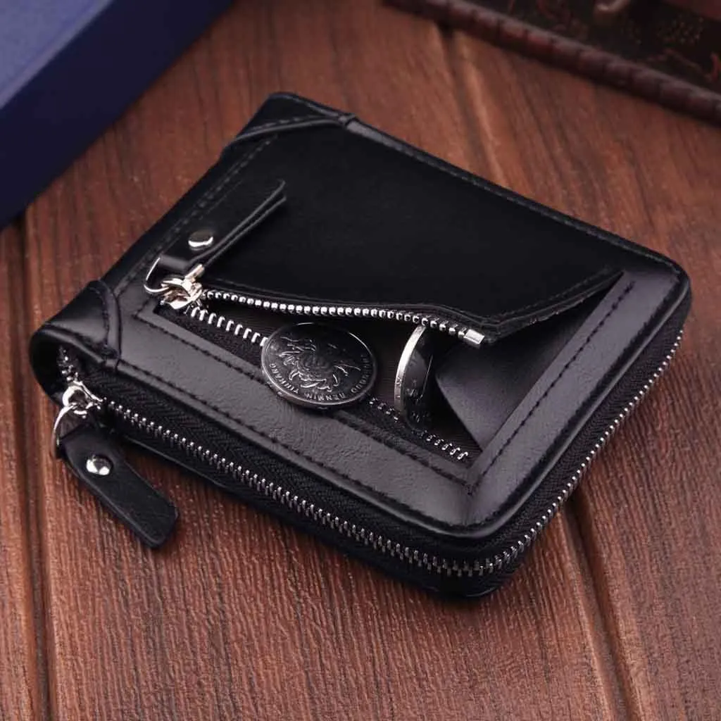 Классические черные кожаные кошельки в стиле ретро мужской однотонный