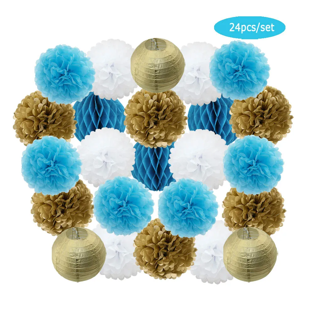 Набор из 24 круглых бумажных фонариков золотистого/серебристого цвета 8/10/12 дюймов