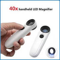 handheld 40x led magnifier microscope magnifying glass portable pocket tool loupe with 2 led light for jewelry circuit boards