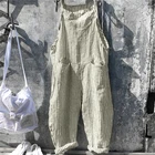 Комбинезон женский винтажный в полоску, свободные брюки на подтяжках, без рукавов, с карманами, повседневные размера плюс, Ромпер, на лето