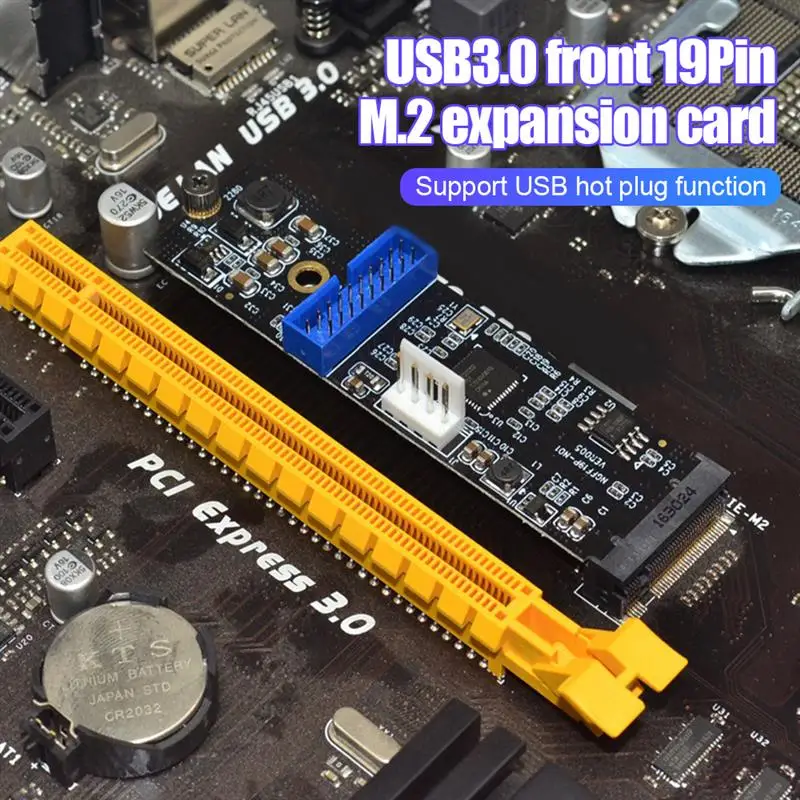 

M.2 NGFF NVME To USB 3.0 Expansion Card Front 19 Pin 2 Ports USB 3.0 Expansion Adapter Convert Card For Windows XP/2003