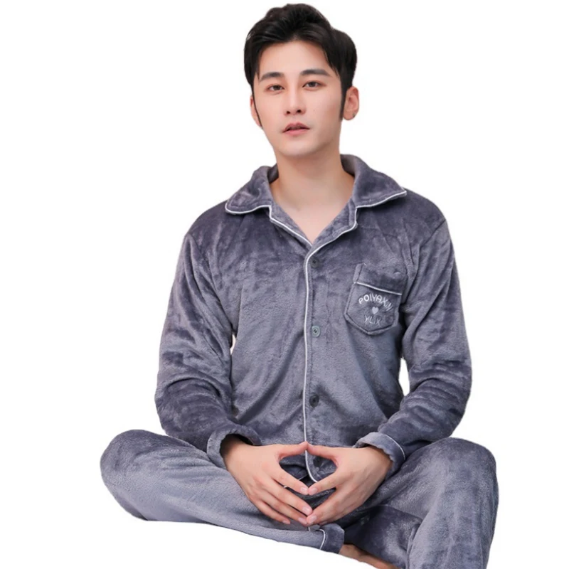 Мужская теплая Пижама 2021 Фланелевая Зимняя Толстая пижама с длинным рукавом