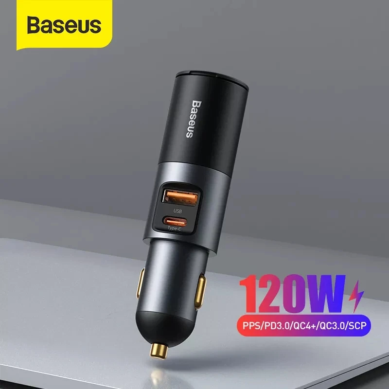 

Baseus Car Charger 120W Cigarette Lighter Expansion Port PD3.0 QC4.0 3.0 USB Charger Type C Quick Charger for Samsung Xiaomi