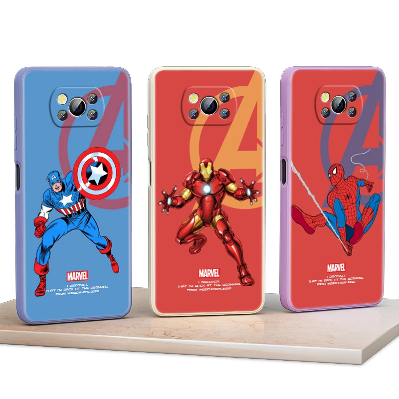 

Avengers Marvel Hero Cool For Xiaomi POCO F3 11T Mix4 10S X2 10 M2 M3 Lite F3 Pro 5G Liquid Silicone Soft Cover Phone Case