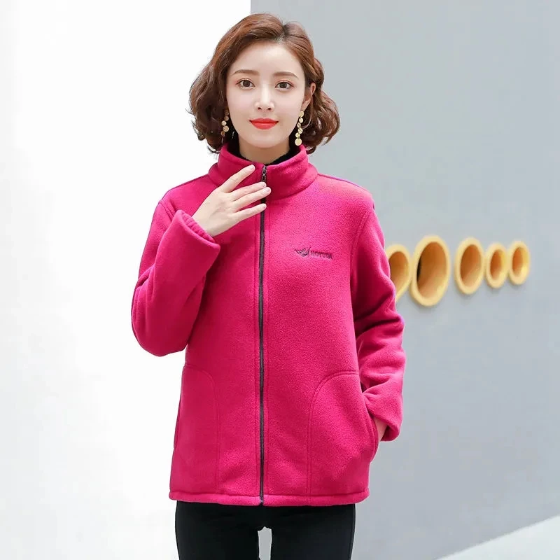 

Middle-Aged Elderly Women's 2021 Autumn Winter Thickened Polar Fleece Cardigan Sweater Top Coat Casual Large Size Fleece Commute