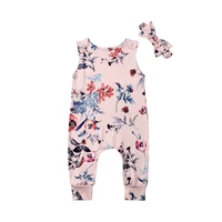 infant baby girls floral rompers princesses fairies jumpsuit outfits clothes headband sleeveless set