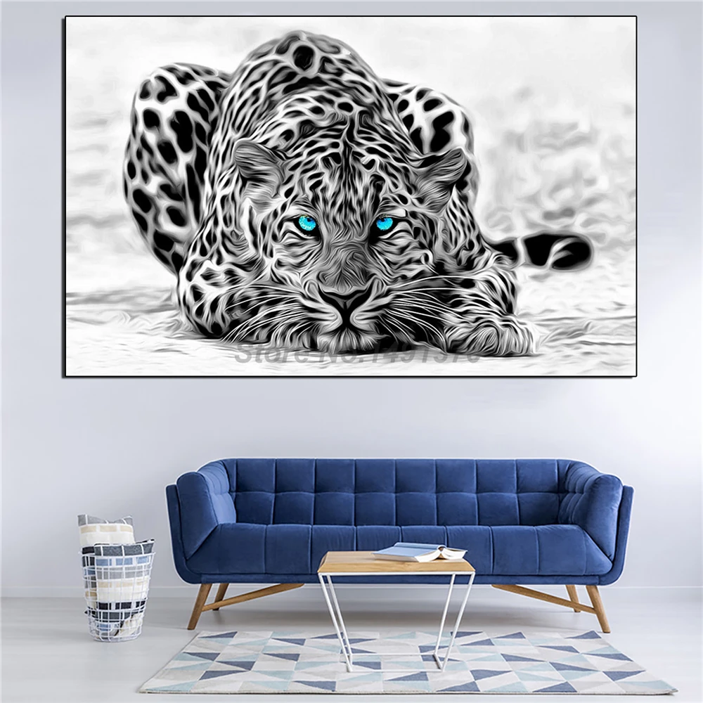 

Черно-белый плакат с леопардом животные картины на холсте Современные фотообои украшение для дома
