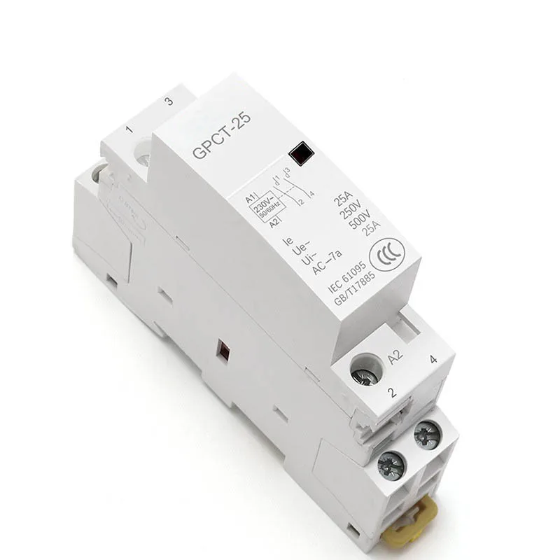 Contator modular AC 2no 2nc trilho DIN doméstico 2p 25a 220v / 230v 50 / 60hz ou 1no 1nc