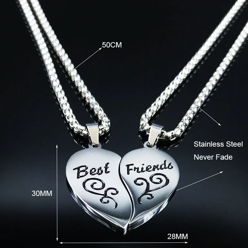 Мода, пара, ожерелье BFF из нержавеющей стали для женщин, серебряный цвет, лучшие ожерелья для друга, подвески, ювелирные изделия, ожерелье N18084