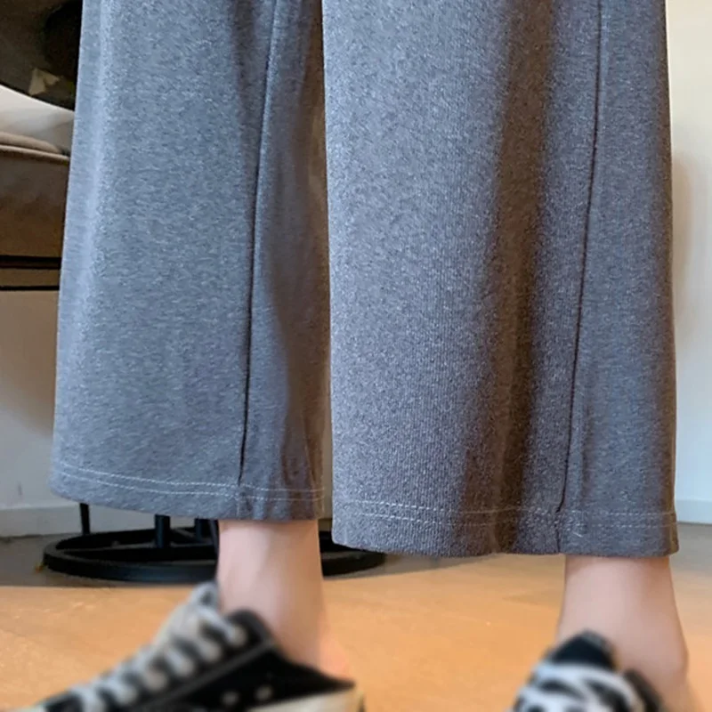 

Ladies Retro Ankle-length Pants Spring Autumn Korean Style High Waist Loose Casual Straight Wide Leg Pants