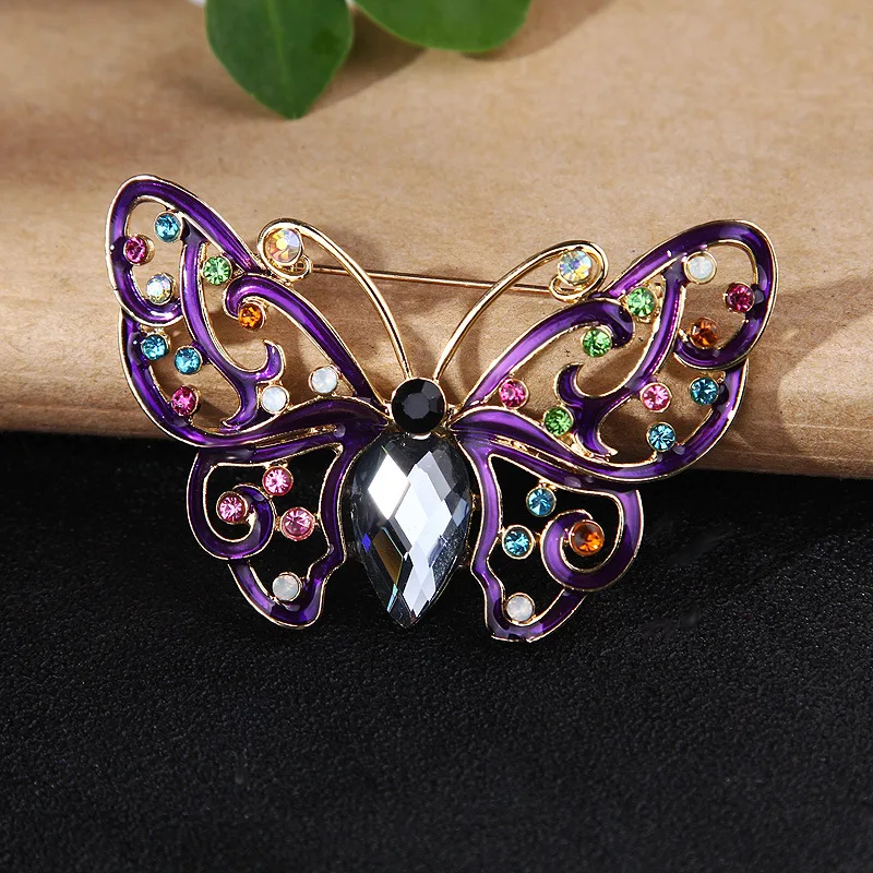 Корейская мода мультфильм фиолетовая бабочка отворот значок Кристалл