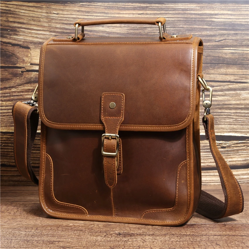 Retro Crazy Horse Leather Men's Shoulder Bag Multifunctional Casual Men's Messenger Bag Large Capacity iPad Computer Bag