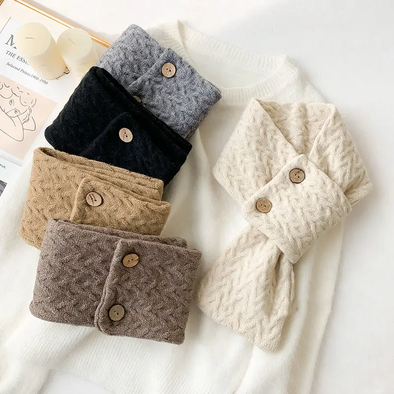 Женский вязаный шерстяной шарф однотонный теплый в стиле ретро Осень-зима -