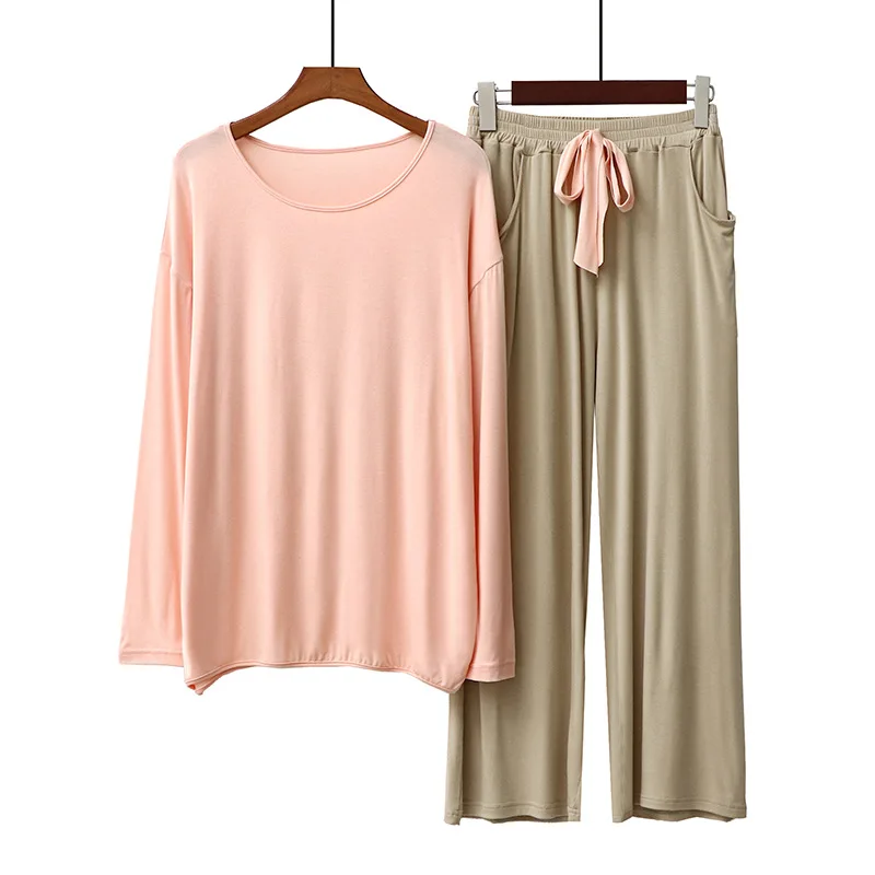 

Spring Summer Pajamas Women Loose Long-sleeved Cropped Trousers Nightwear Suit Soft Pyjamas Female Casual Homewear