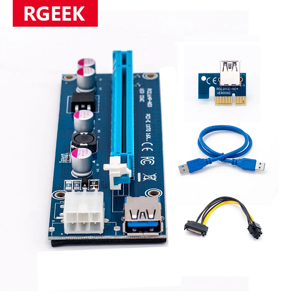 райзер для видеокарты pci e 16x майнинга 6 pin Новинка 006C PCIe 1x до Экспресс Райзер карта