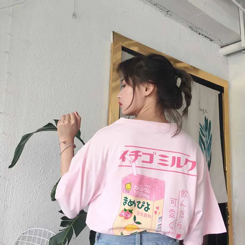 

Women Fashion Cartoon Pattern Short Sleeve T-shirt Casual Loose All-match Round Collar T-shirt 2XL