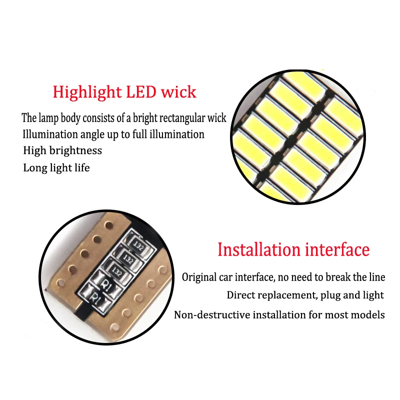 Светодиодные лампы 2x T10 W5W Canbus 12 В 24SMD 6000K белый светильник для чтения интерьера