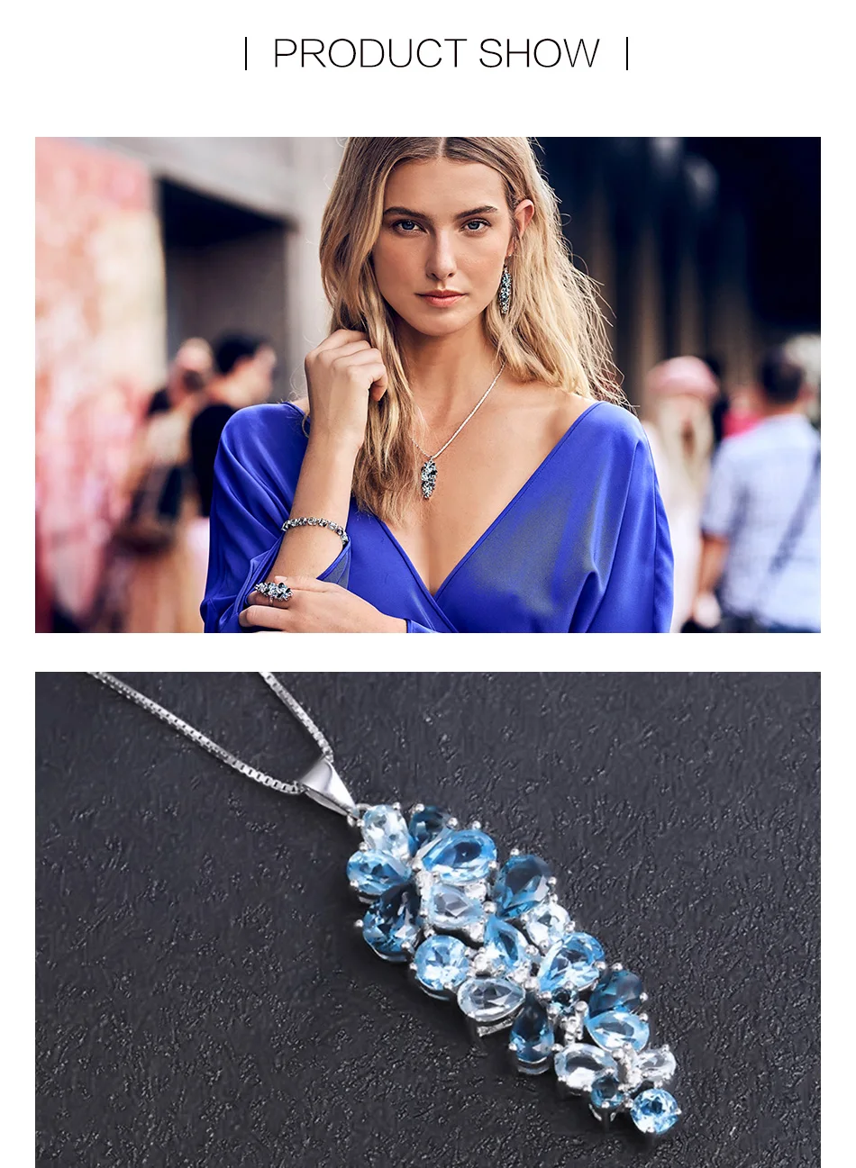 GEM'S BALLE натуральный голубой топаз драгоценный камень кольцо серьги кулон набор 925 пробы Серебряный Роскошный Камень Ювелирные наборы для женщин