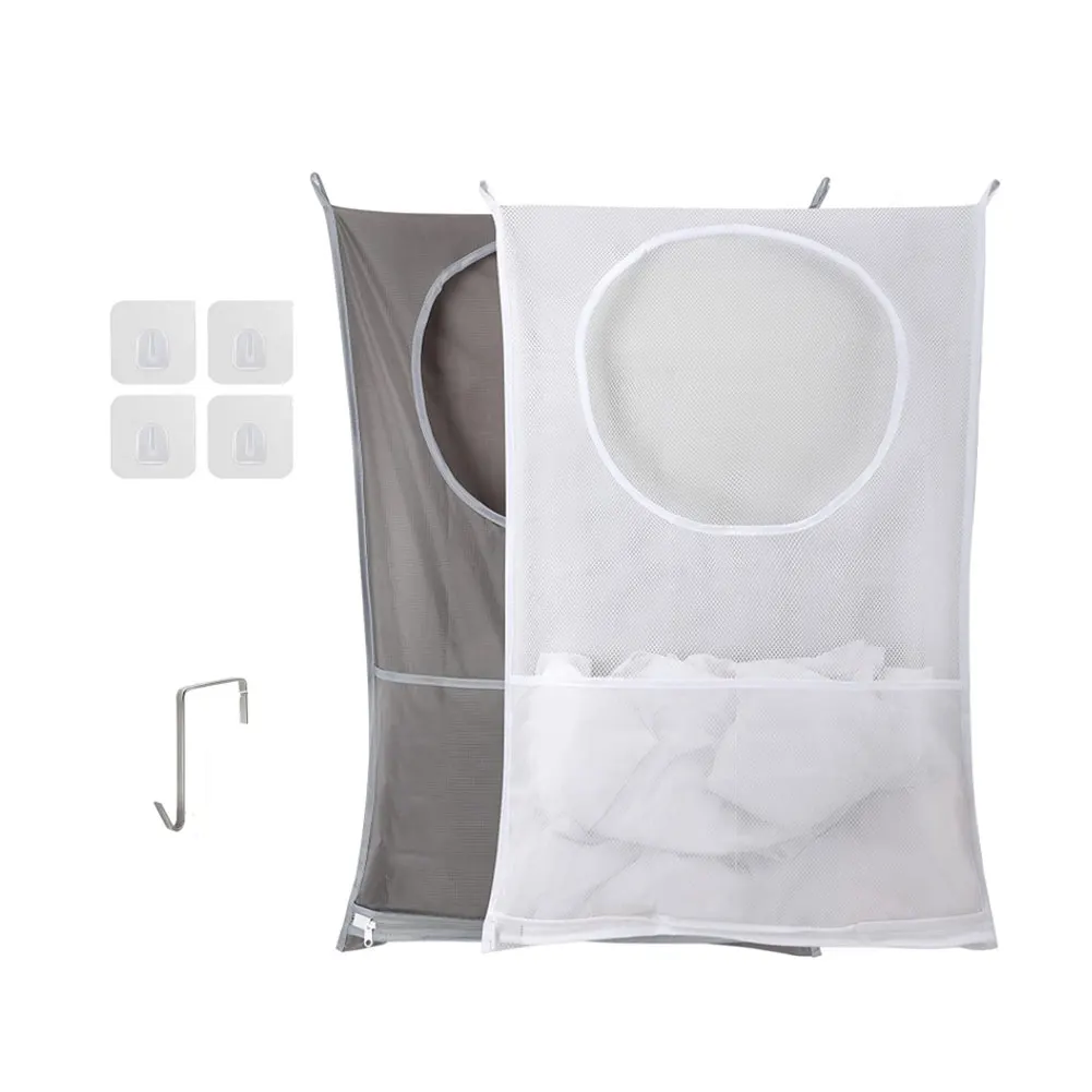 

2PCS Door Hanging Laundry Hamper Bag Bathroom Mesh Collapsible Clothes Organizer Basket Home Storage Supplies Accessories