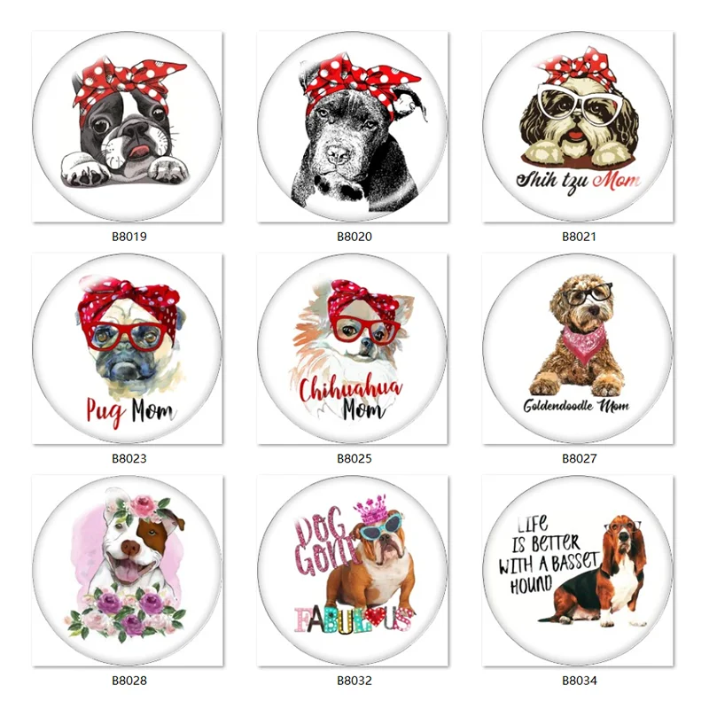 

pug bostie dog mom Glasses flower 10pcs mixed 12mm/20mm/25mm Round photo glass cabochon demo flat back Making findings B8019