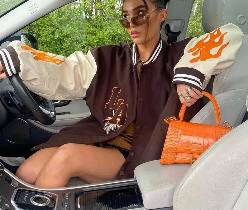 

Женская бейсбольная куртка, Повседневная модная куртка с длинным рукавом и воротником-стойкой для взрослых, для осени