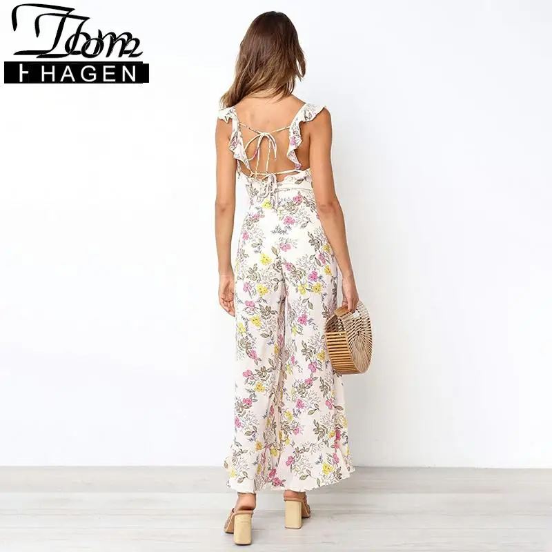 Летний повседневный комбинезон с цветочным принтом для женщин сексуальный