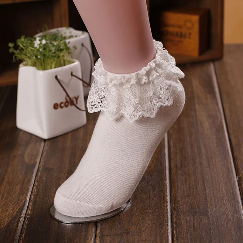 

top selling 2020 Women Vintage Lace Ruffle Frilly Ankle Socks Princess Girl Cotton Socks WH Support Wholesale and Dropshipping
