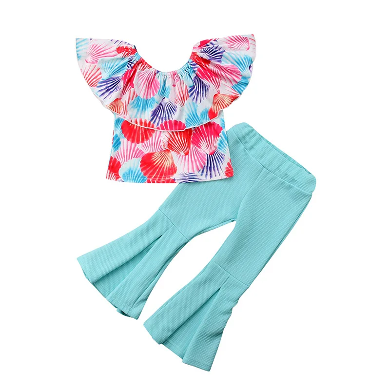 Новинка летний костюм для девочек с открытыми плечами цветные расклешенные