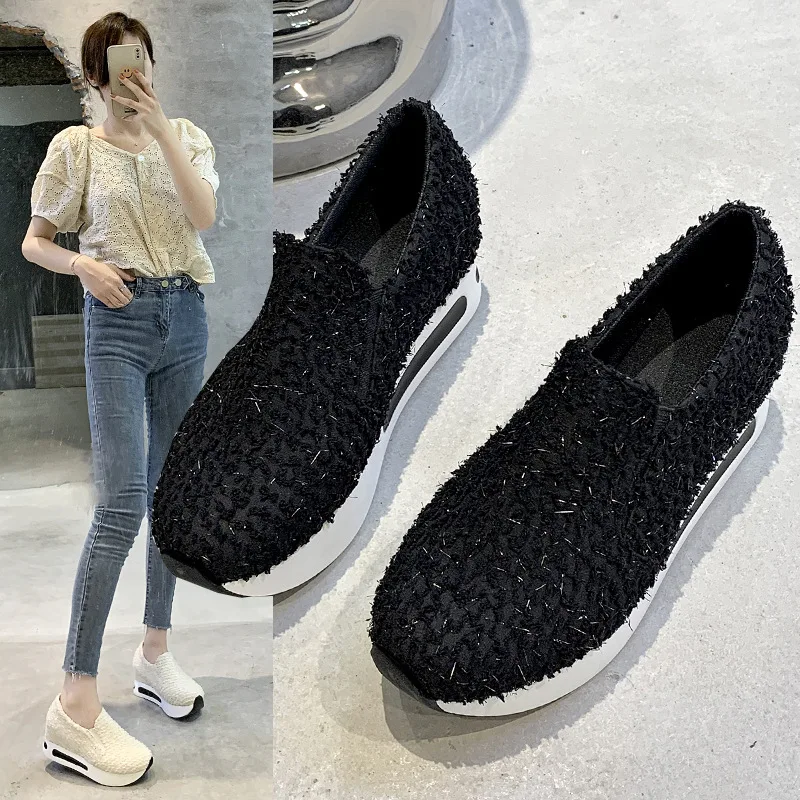 

Туфли женские на танкетке со скрытым каблуком, Вулканизированная плоская подошва, лоферы, Повседневные Легкие, без застежки, 2021