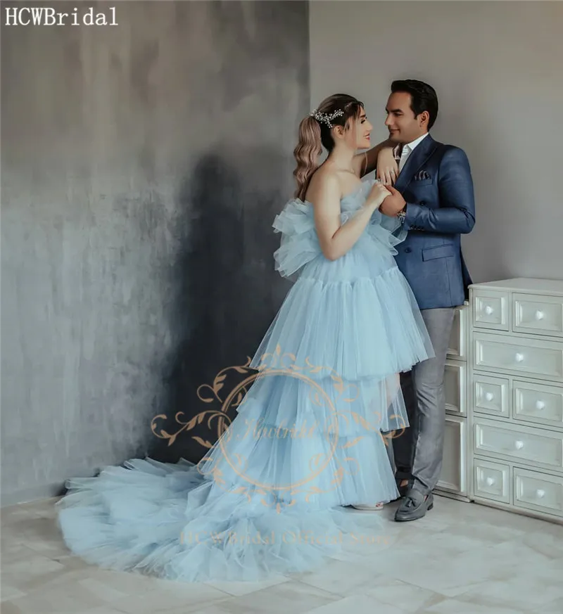 Tiered Tulle High Low Pregnant Women Evening Dress Strapless Corset Back Plus Size Prom Gowns Long Dresses For Photoshoot | Свадьбы и
