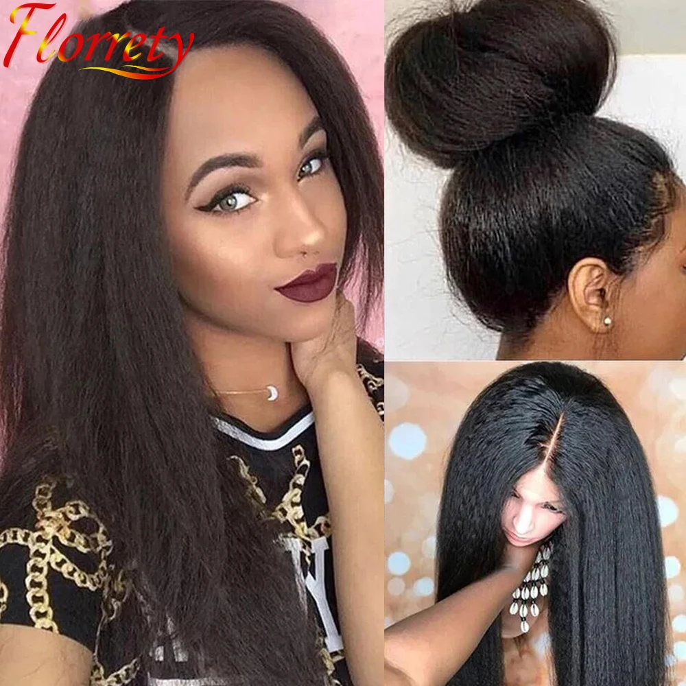 

Kinky Straight Lace Front Human Hair Wig Lace Frontal Brazilian Lacefront 4x4 Pre Plucked Closure Yaki Wigs For Black Women 13x4