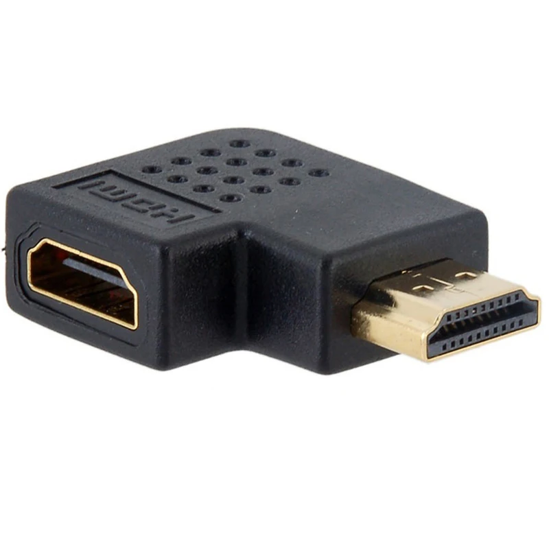 Оптовая продажа черный HDMI адаптер позолоченный локоть 90 градусов штекер к