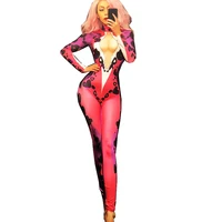 long sleeve pink women jumpsuits nightclub pole dancing costumes party show performance stage wear evening prom bodysuits